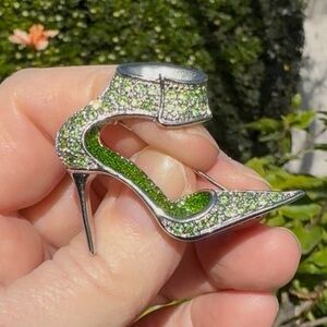 Vintage Green Rhinestone Stiletto Brooch